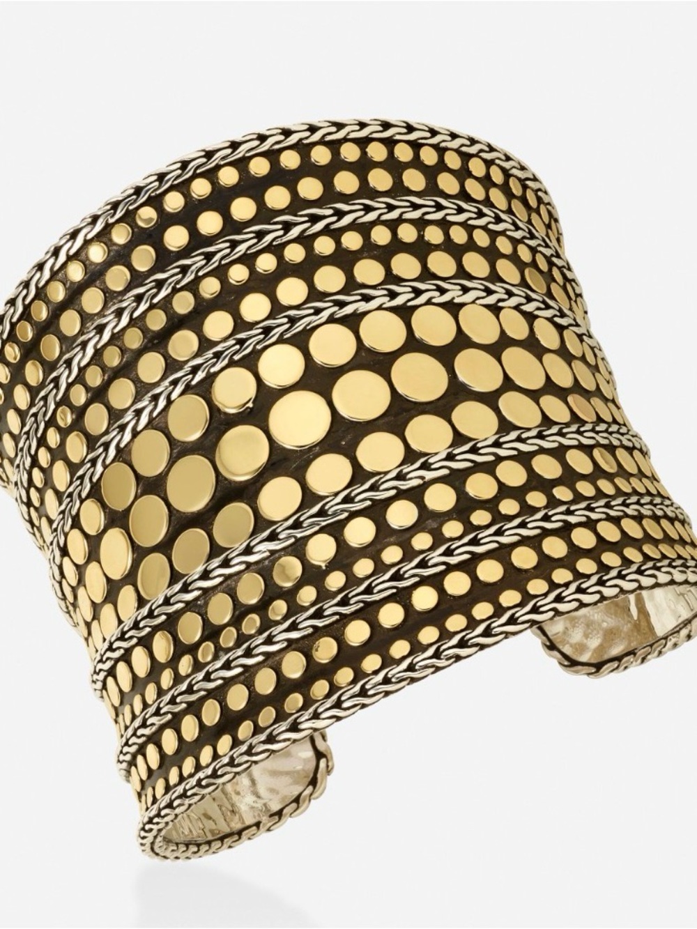 John Hardy Rare Retired Dot Wide Cuff 18K Gold Sterling Bracelet